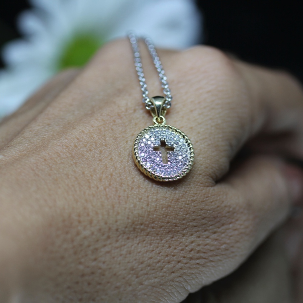 14KT Gold Dipped Two Tone CZ Pave Necklace - Picture 3 of 6